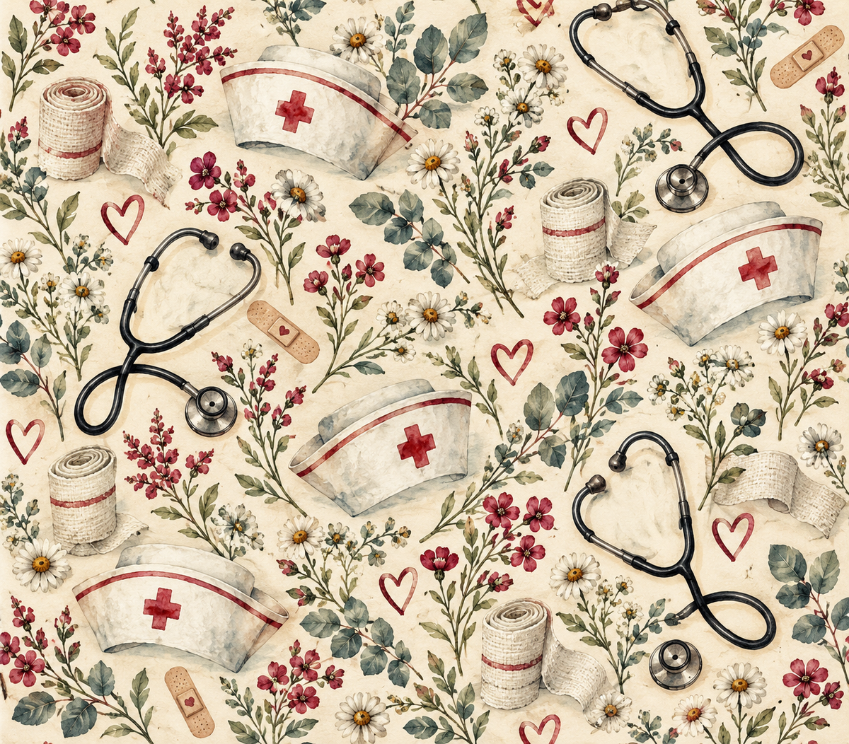 Vintage Floral Nurse Tumbler Wrap
