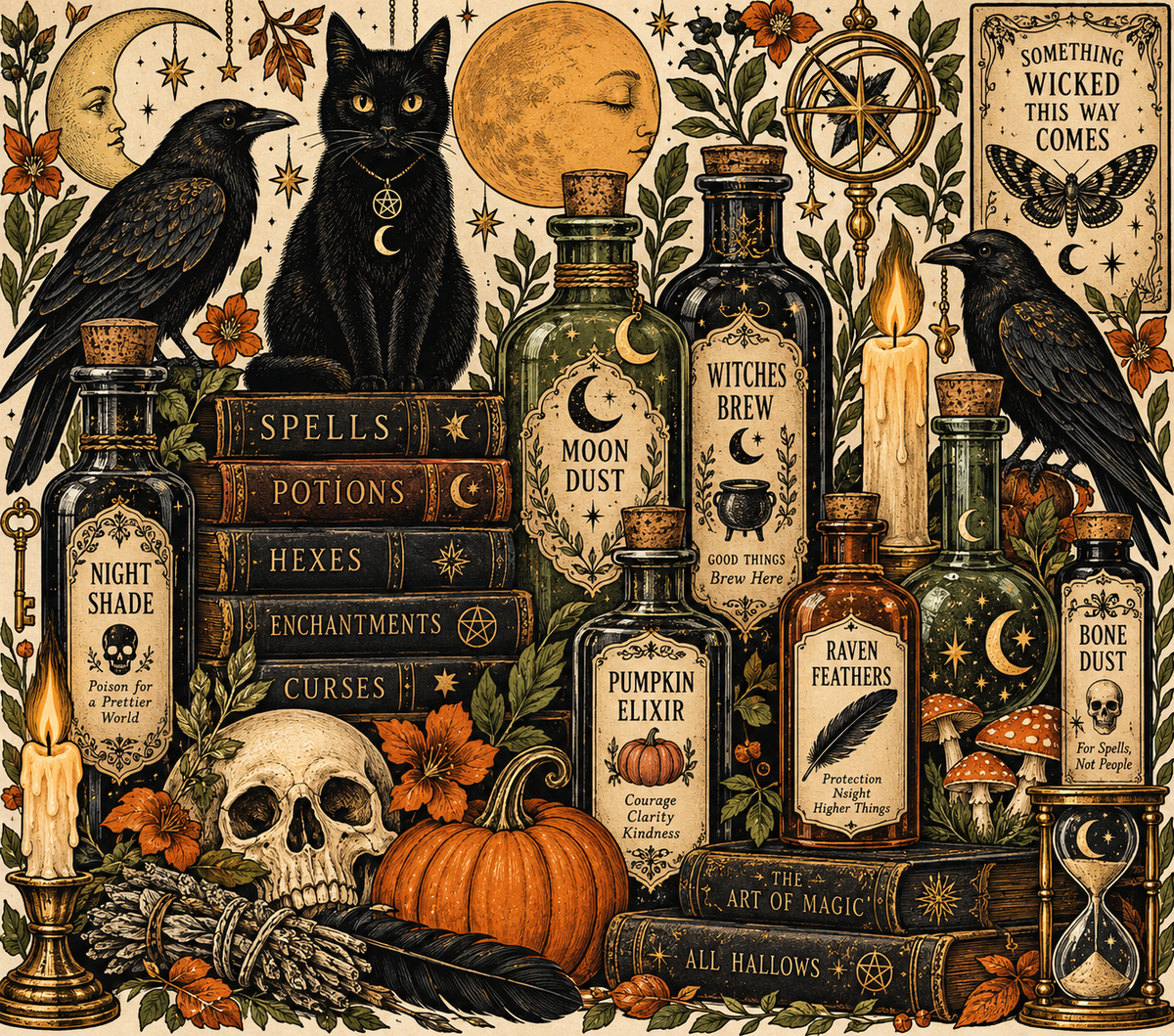 Halloween Potions Cats & Crows Tumbler Wrap