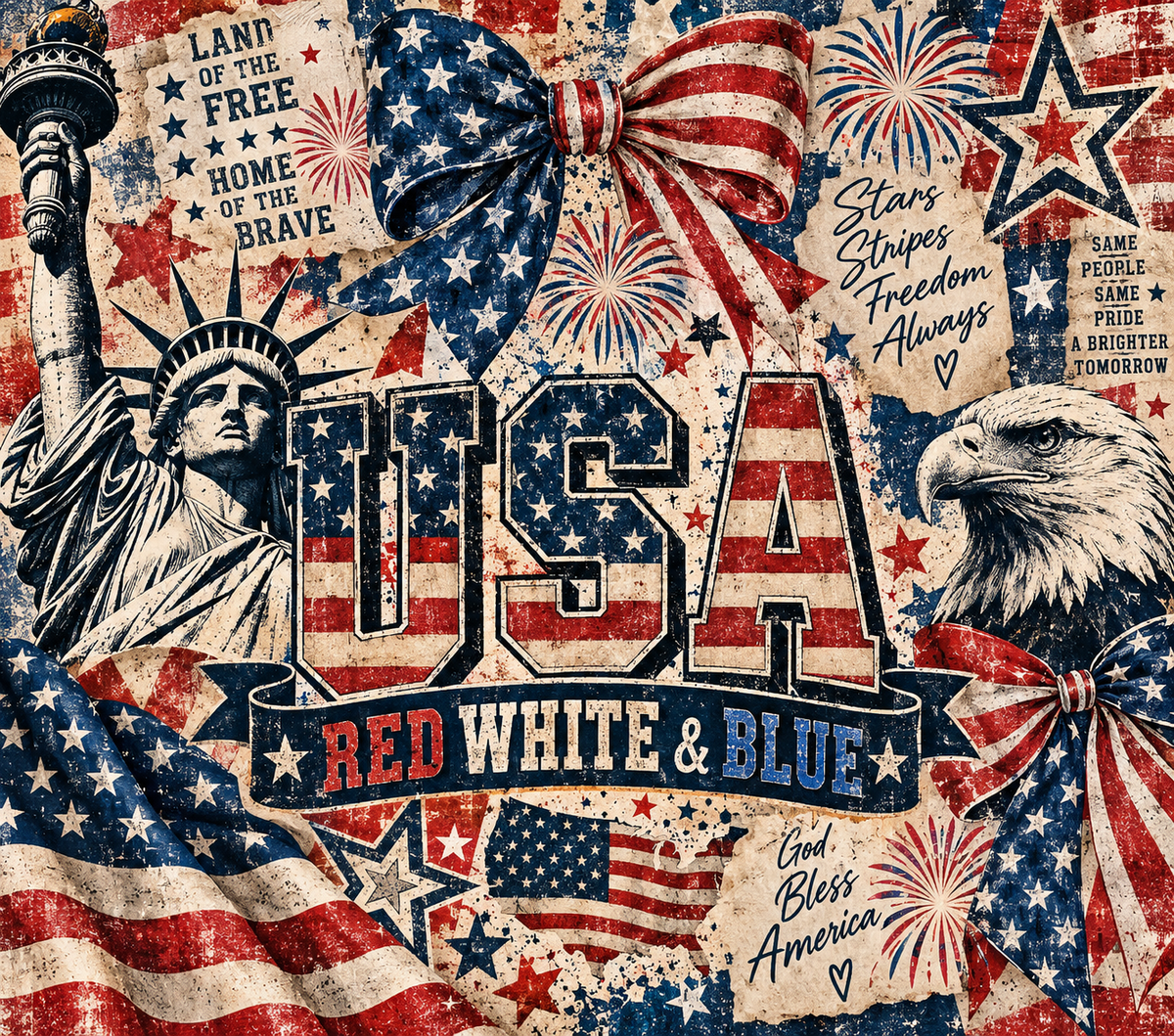 USA Red White & Blue Patriotic Vintage Tumbler Wrap