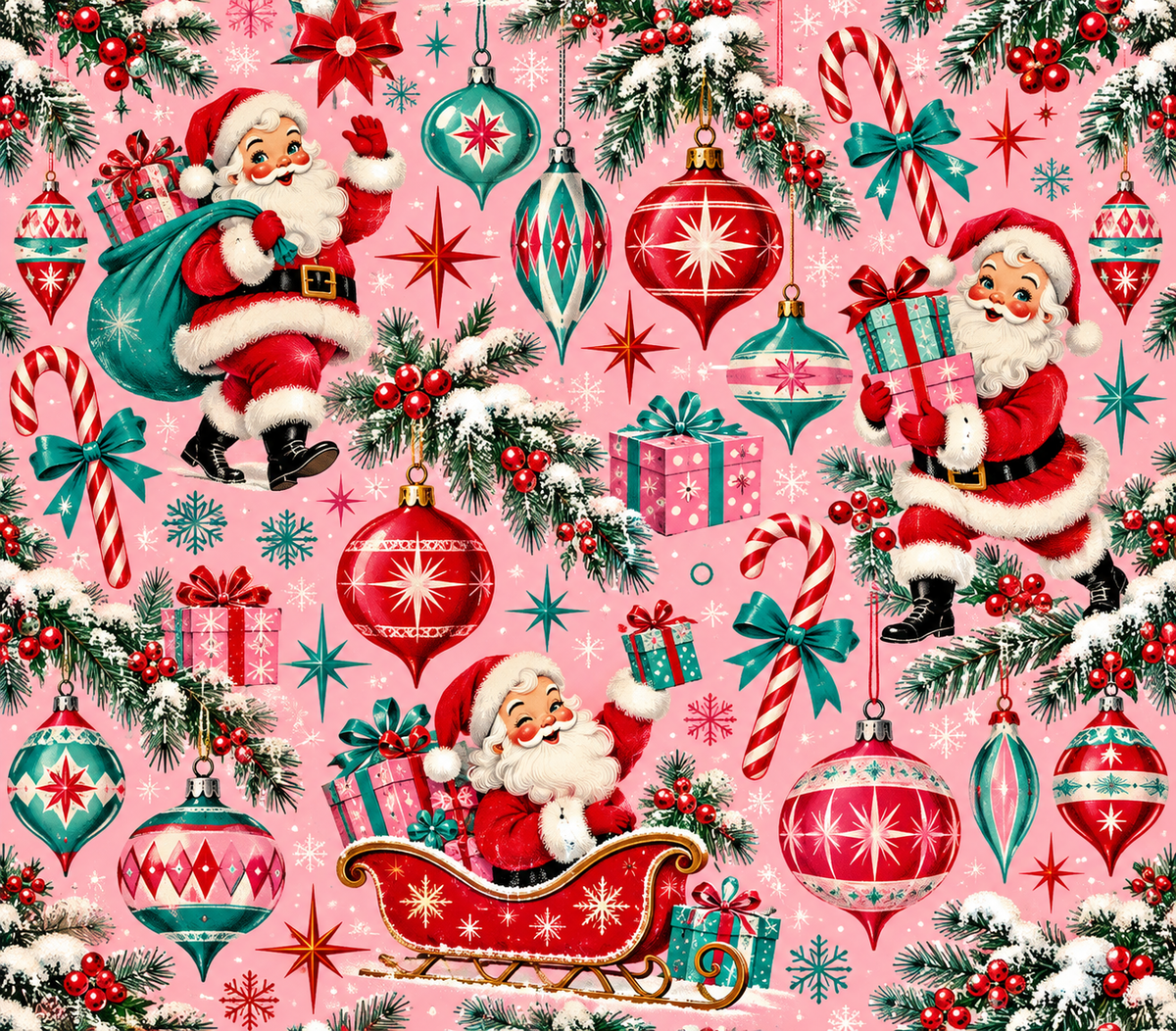Retro Christmas Pink Red Turquoise Tumbler Wrap