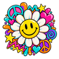 Retro Smiley Daisy Peace PNG