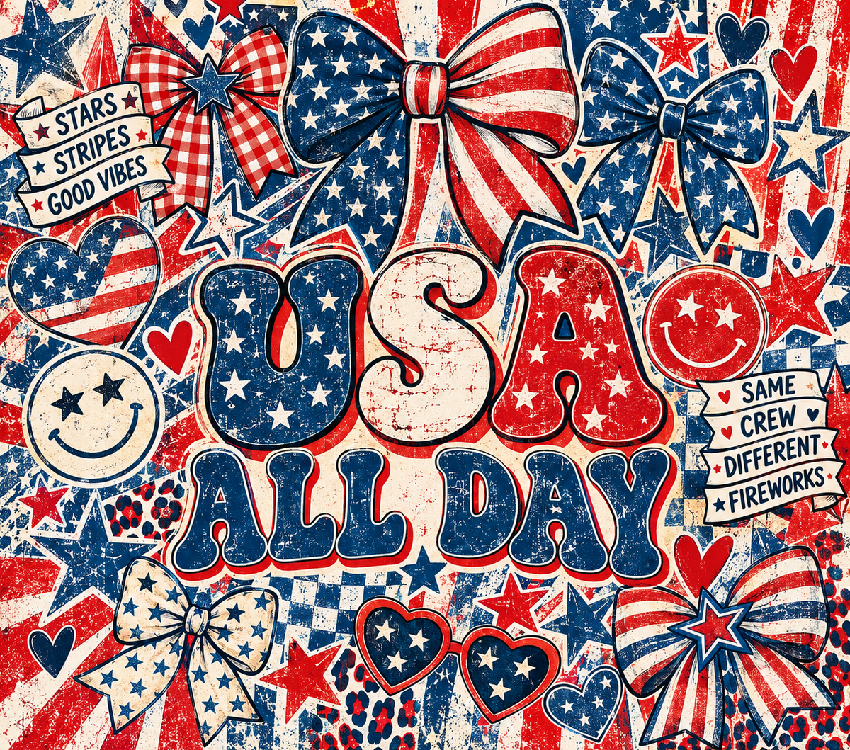 USA All Day Retro Groovy Patriotic Tumbler Wrap