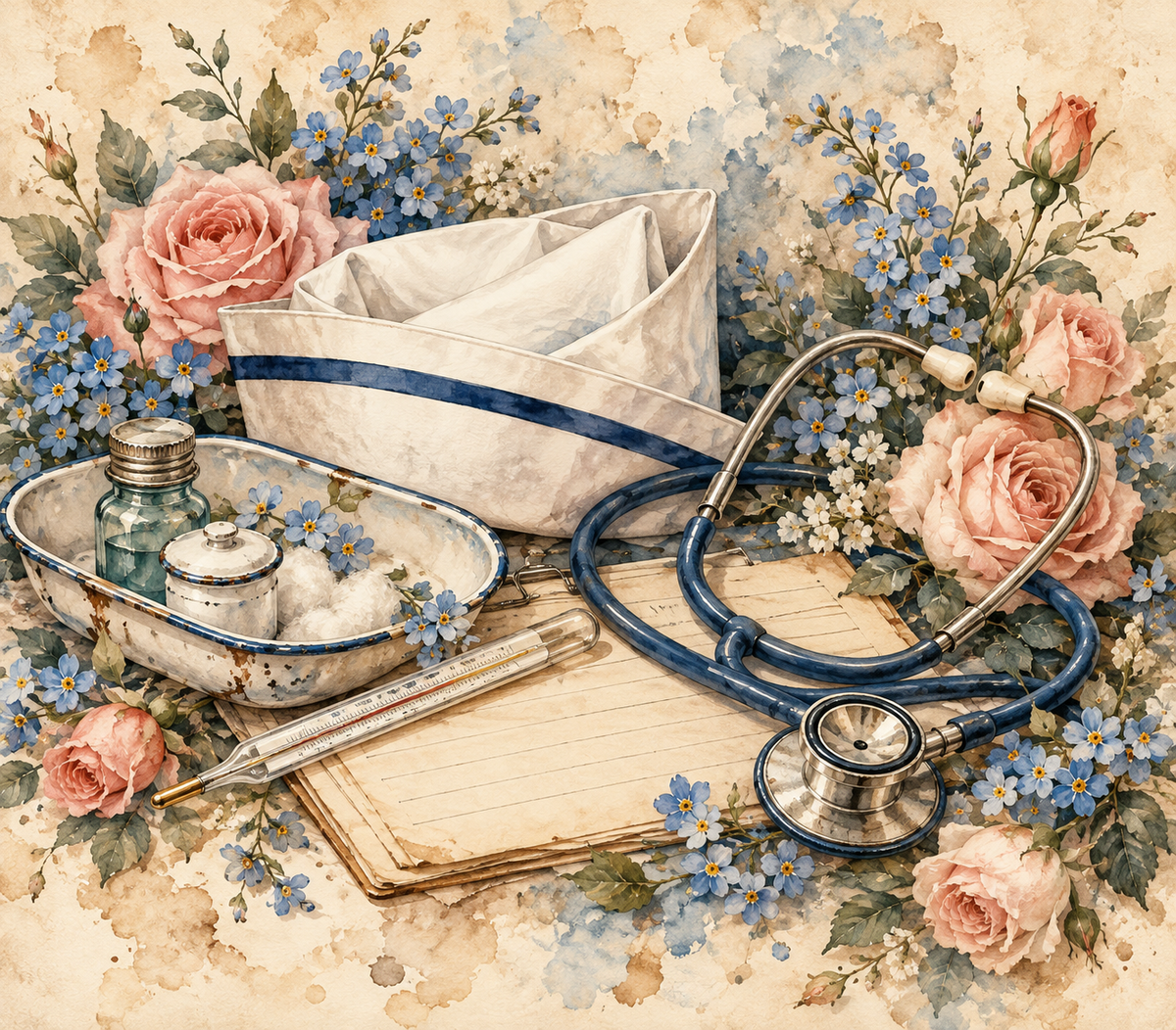 Vintage Nurse Cap & Forget-Me-Not Tumbler Wrap